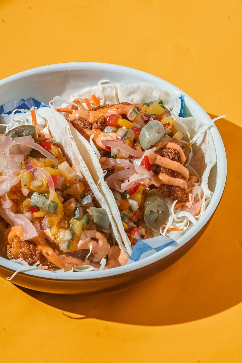 Fresh fish tacos at Fin & Fin Beach Shack, seafood restaurant near Cloud 9 Siargao